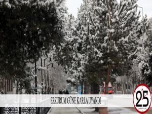 Erzurum güne karla uyandı