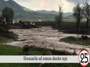 Horasan'da sel sonrası dereler taştı