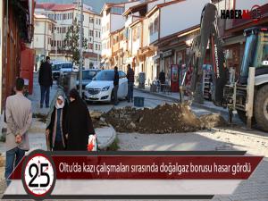 Oltuda kazı çalışmaları sırasında doğalgaz borusu hasar gördü 