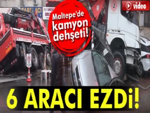 Maltepe'de kamyon dehşeti!Freni patlayan kamyon 6 aracı ezdi