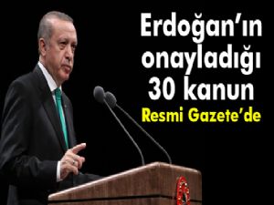 Erdoğan'ın onayladığı 30 kanun Resmi Gazete'de