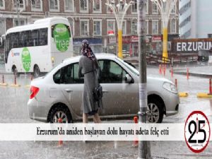  Erzurum'da aniden başlayan dolu hayatı adeta felç etti