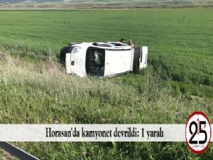  Horasan'da kamyonet devrildi: 1 yaralı