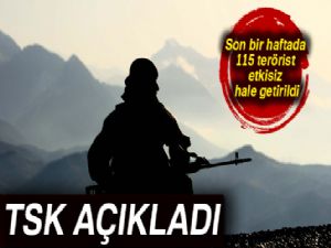 TSK: Son bir haftada 115 terörist etkisiz hale getirildi