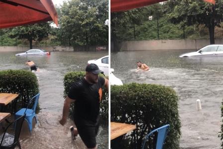 İstanbul'da güldüren sel manzaraları kamerada